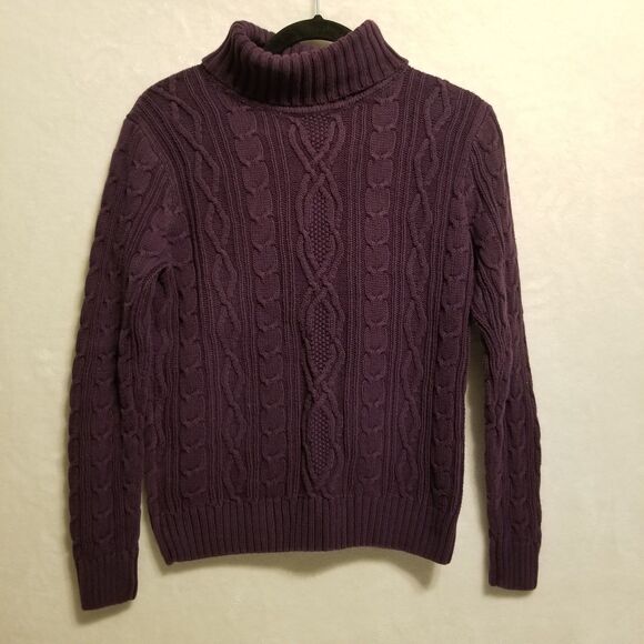 Jeanne Pierre S Sweater 100% Cotton Turtleneck Cable Knit Deep Purple Preppy - Picture 1 of 9